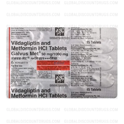 Buy Vildagliptin Metformin 50mg 1000mg strip online