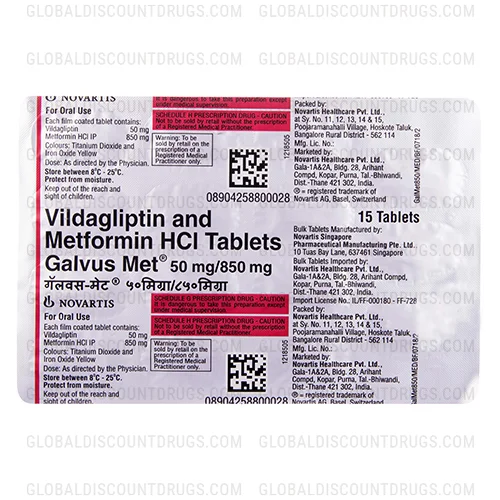 Buy Vildagliptin Metformin 50mg 850mg strip online