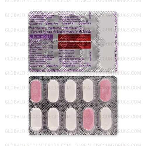 Buy Glimepiride Pioglitazone Metformin 1mg 15mg 500mg strip online