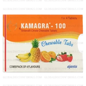 Kamagra 100mg Chewable Tablets (Banana, Pineapple, Strawberry, Orange flavors) tablets
