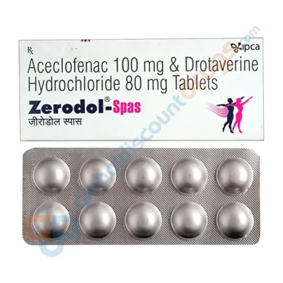 Buy Drotaverine-Aceclofenac 80mg-100mg Zerodol Spas tablet online