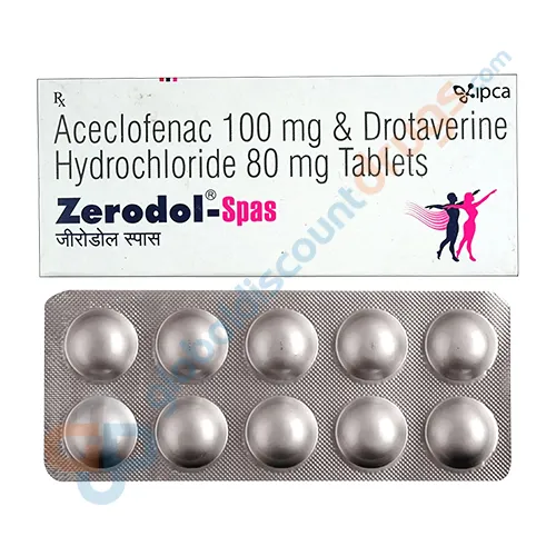 Buy Drotaverine-Aceclofenac 80mg-100mg Zerodol Spas tablet online